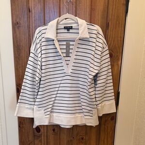 J. Crew, University Terry V-neck polo shirt in stripe, Size M